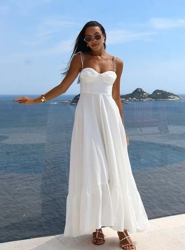 Zara dress maxi poplin ruffle flowy white corset bohemian summer vacation - Image 9