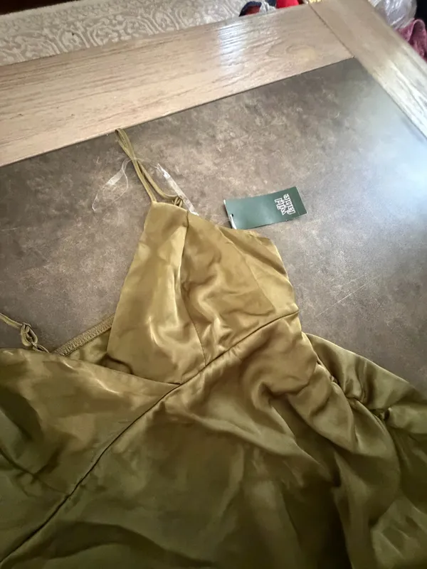 Wild Fable™ Women's Satin Asymmetrical Maxi A LineDress Size XS Olive Green - Image 4