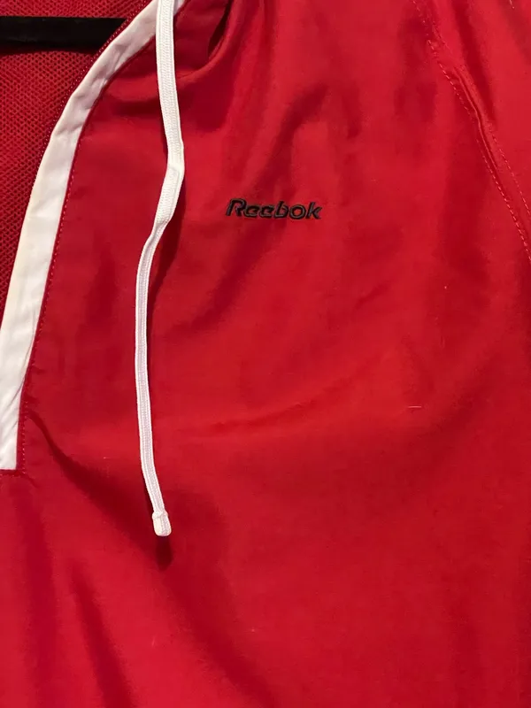 Vintage Reebok Windbreaker unisex LG 1990s Hooded Retro Red Semi Zip Nylon - Image 2