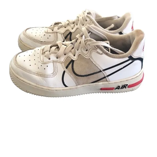 Nike Air Force 1 React White Black Red Sneakers CD6960-100 Sz 6Y D/MS/X Leather - Image 2