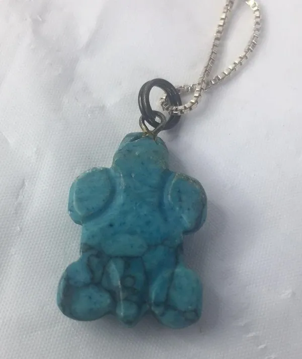 Vintage carved turquoise necklace sterling chain 17" - Image 3