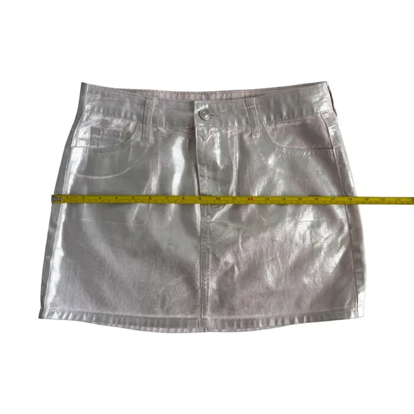 Gianni Bini NWT Sz S Mini Skirt Distressed Metallic Silver Pink Cotton Denim Shiny Pockets - Image 8
