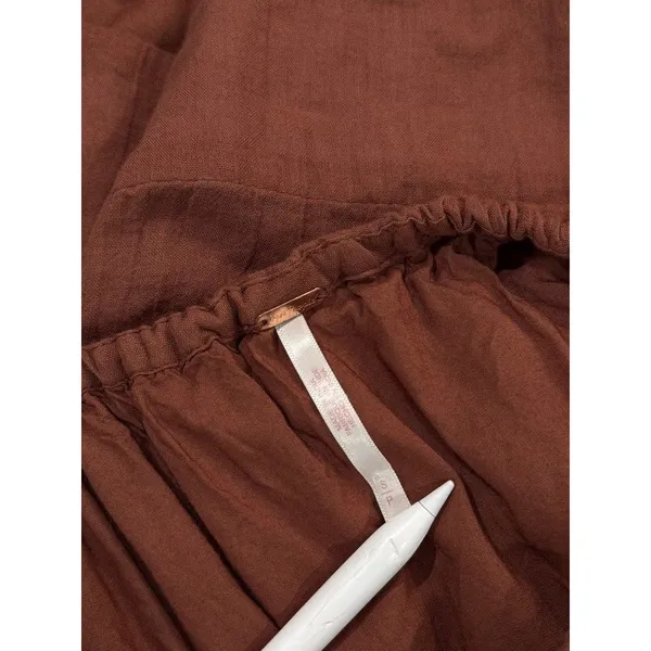 Free People Women Dress Brown Marina Mini Puffed Tie Back A Line Boho Chic Small - Image 3