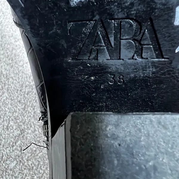 Zara Croc Embossed Square Toe Ankle Boots Black Architectural Heel Size 38 / 7.5 - Image 9