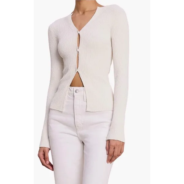 NWT A.L.C. Miller Rib Knit Cardigan White‎ Button Front V-Neck Sweater Small - Image 3