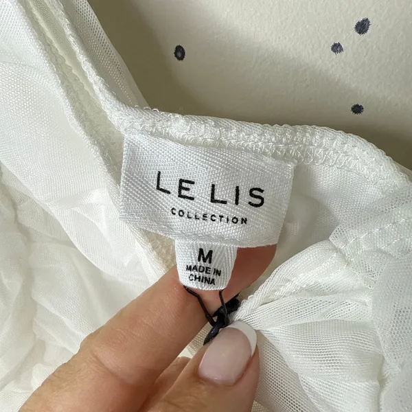 Le Lis Anthropologie One-Shoulder Ruched‎ Bodysuit Medium White Mesh NWT - Image 7