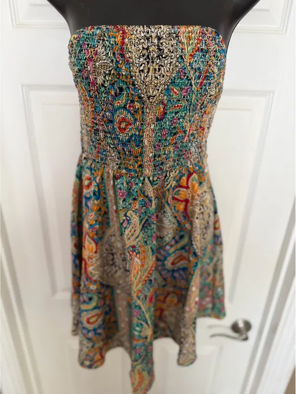 Multicolor paisley strapless dress Blue Size M - Image 7