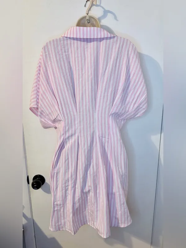 NWT COMMENSE Pink White Striped Shirt Dress L Collared Button Down - Image 7