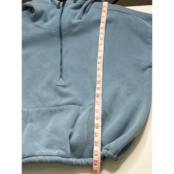 BIBI Blue Quarter Zip Hoodie Small Pullover Sweatshirt Kangaroo Pocket Cozy - Image 9