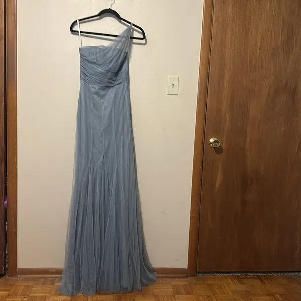 Monique Lhuillier Bridesmaid‎ One Shoulder Gown Sea Tulle 450390 Size 2 - Image 3