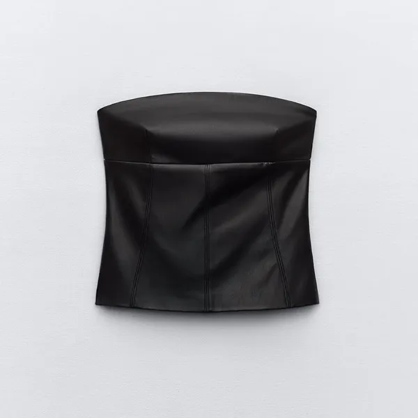 Nwt- Black Strapless Faux Leather Top - Image 4