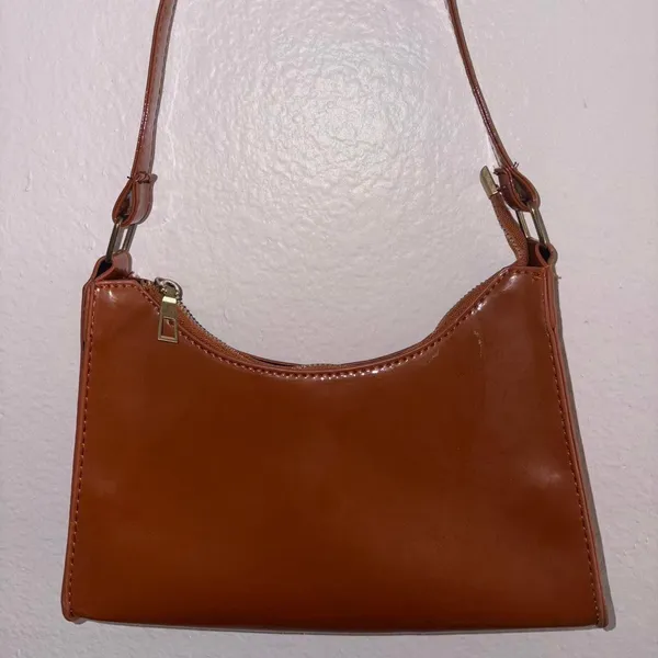 Brown Faux Leather Shoulder Purse - Image 4