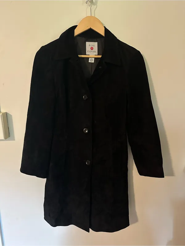 Real Clothes genuine suede leather trench coat black 2 - Image 2