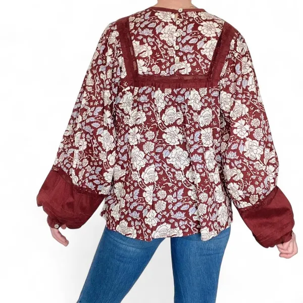 Cleobella Brown & White Floral Crochet Cottage Blouse - Image 5