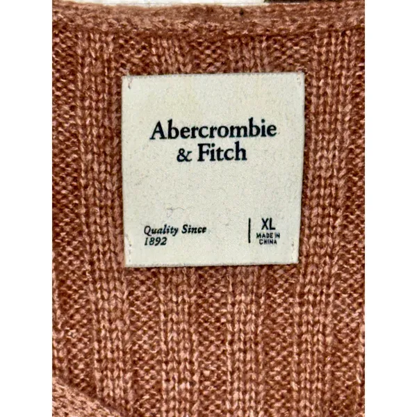 Abercrombie & Fitch Brown Ribbed Knit Long Sleeve Oversized V-Neck Sweater Sz XL - Image 4