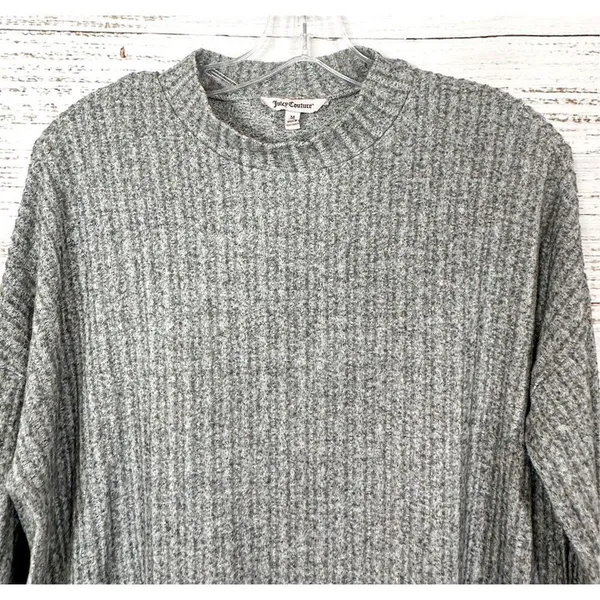 Juicy Couture Vintage Ribbed Long Sleeve Pullover Sweater Heather Gray Sz Medium - Image 2