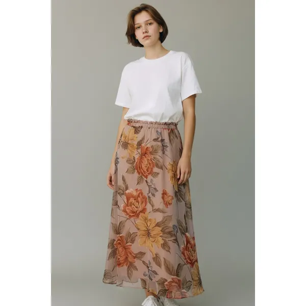 L Skirt Floral Skirt Chiffon Cottagecore Romantic Croquet Fairycore Vintage 90's - Image 5