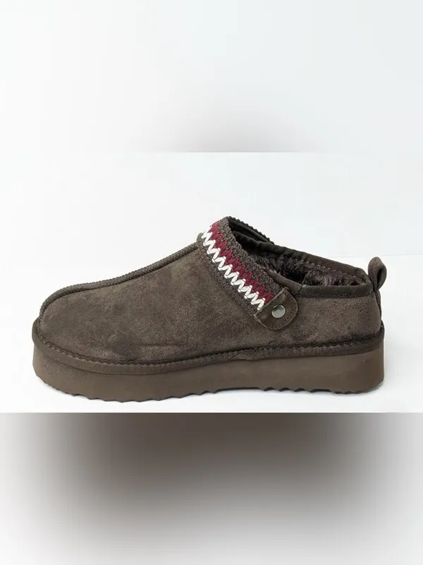 Women’s Brown FauxSuede Slip-On Loafers with Red & White Accent Strap Size 9 - Image 4