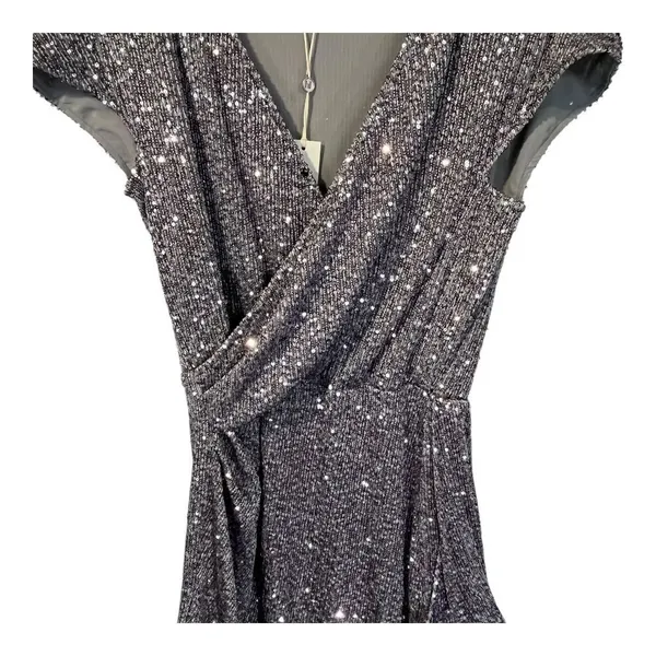 Heartloom‎ Sequin Mini Dress Women Large Silver Wrap V-Neck Cap Sleeve Party New - Image 10