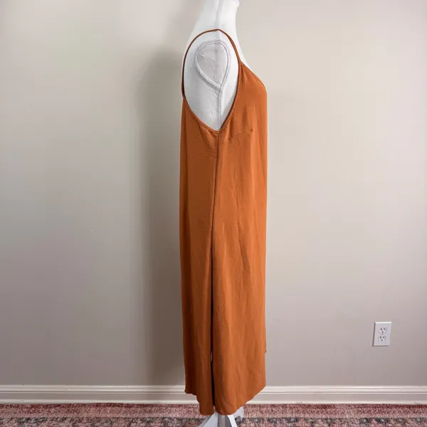 See You Monday Rust Orange Crinkle Midi Dress Womens Medium NWT Spaghetti Strap - Image 2