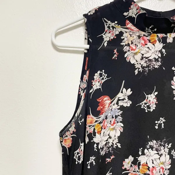Maeve 100% Silk Sleeveless Sheer Black Floral Blouse - Image 4