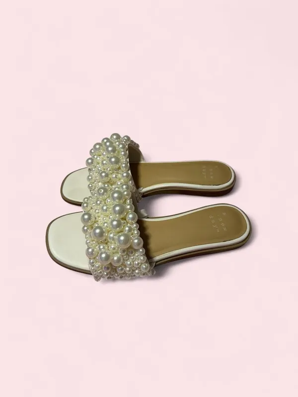 a new day Pearl-Embellished Cream Slide Sandals - Image 3