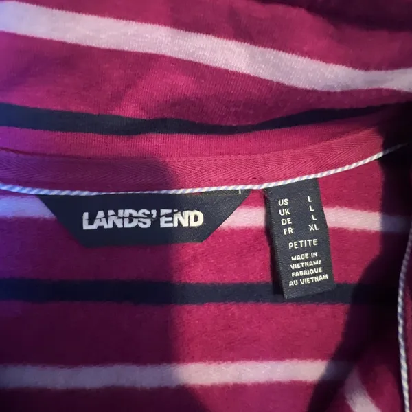 Lands End Magenta Navy‎ Striped Quarter Zip Pullover Top Womens Large Petite - Image 2