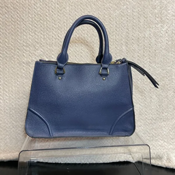London Fog Navy Leather Handle Bag 3 Compartments‎ - Image 4