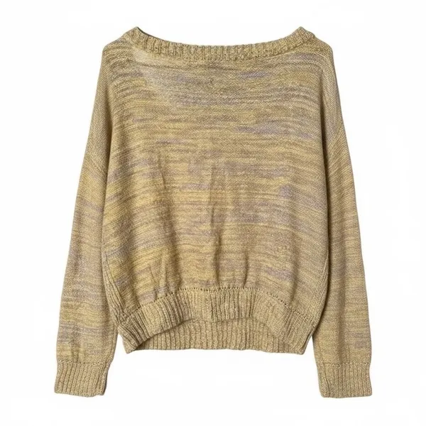 Free People Yellow Gray Wool Blend Knit Pullover Sweater, M - Image 8