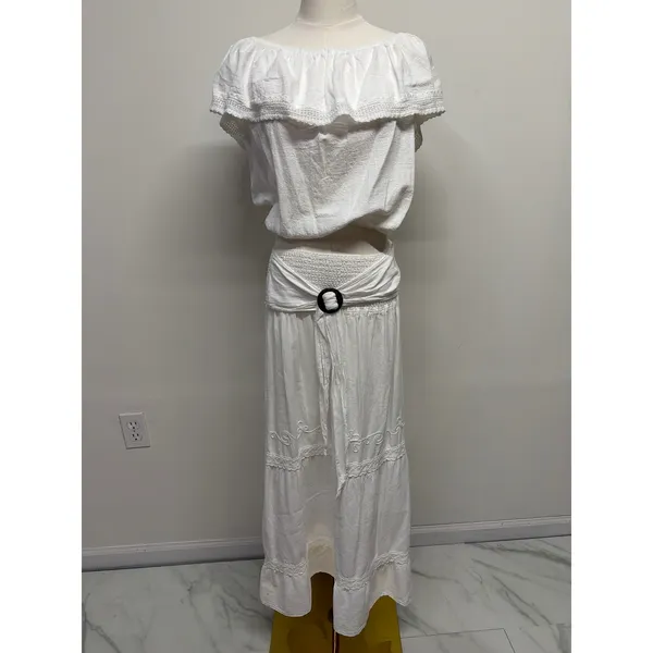 Seaspice Peruvian Cotton White Off Shoulder Maxi Skirt Set NWT XL Boho - Image 2
