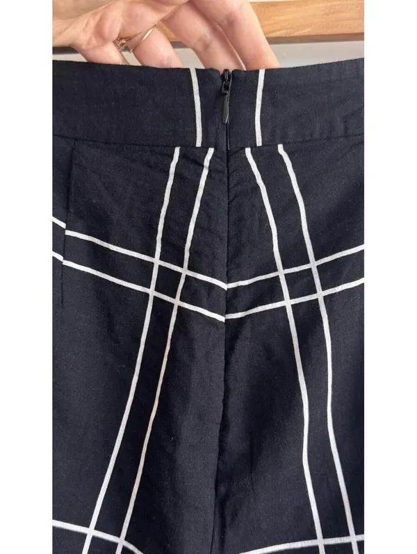 Anthropologie Sancia Black Windowpane Wide Leg Pants Size S Side Slit Cotton Resort - Image 9