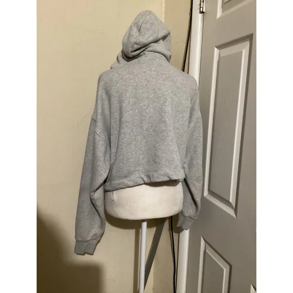 GOOD AMERICAN Grey Cropped Fleece Lined Hoodie Sweatshirt Women's Size S - Image 3