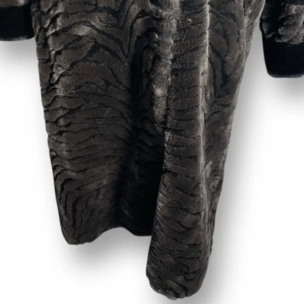 Vintage Faux Fur Zebra‎ Print Long Coat Oversized Collar Black Brown Small Glam - Image 5