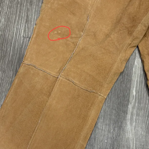 VTG Y2K Metrostyle Tan Suede Leather Patchwork Flare Pants 14 Boho Western Moto - Image 5