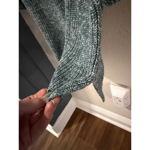 LOFT Outlet Teal White V-Neck Sweater M - Image 4