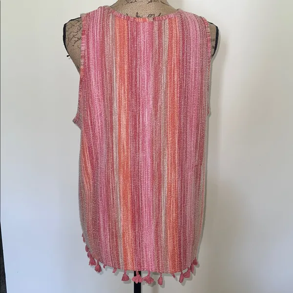W5 Pink and Orange Striped Sleeveless Top with Tassels - Image 4