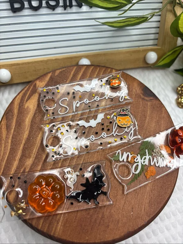 Handmade Clear Halloween Acrylic Keychains - Spooky Pumpkins & Bats - Image 2