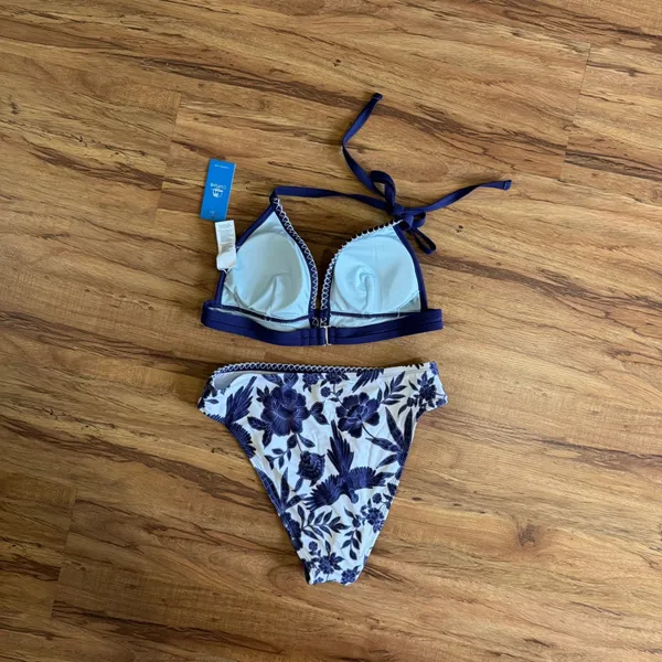 Cupshe Womens Blue Floral High Waisted Bikini Set Navy‎ Blue Medium - Image 10