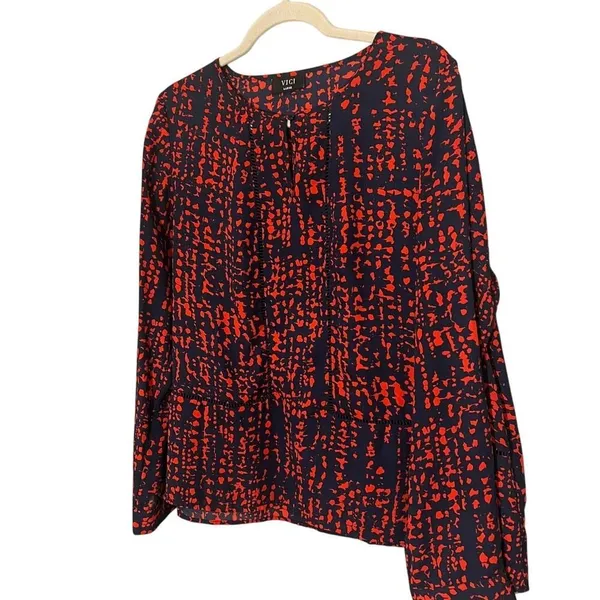 VICI Red Blue Splatter Eyelet Panel Oversized Long Sleeve Blouse Women’s L - Image 4