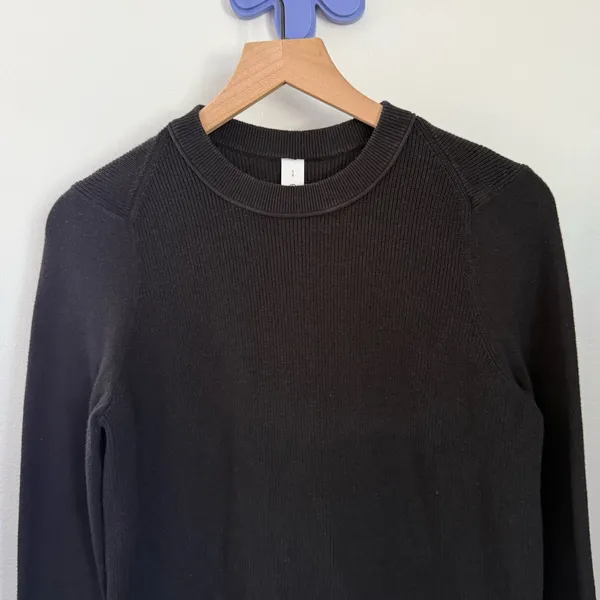 Lululemon Small Take It All Cotton Blend Sweater Crew Rib Lounge Comfy Black - Image 3