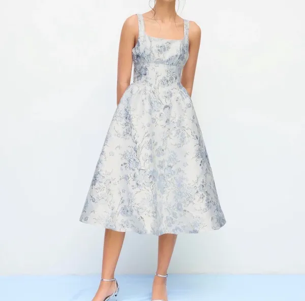 Cider ♡ blue floral jacquard midi dress ♡ - Image 2