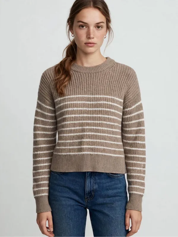 Aritzia Taupe Striped Crewneck Sweater—Fall Fashion Sweater - Image 4
