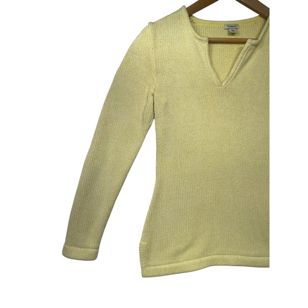 L L Bean‎ Light Yellow V Neck 100% Cotton Knit Sweater Long Sleeve Casual XS - Image 3