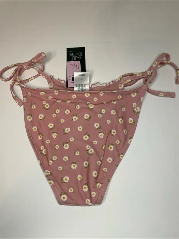 Wild Fable Pink Daisy Side Tie High Leg Low Rise Cheeky Bikini Bottom XS 0-2 New - Image 8