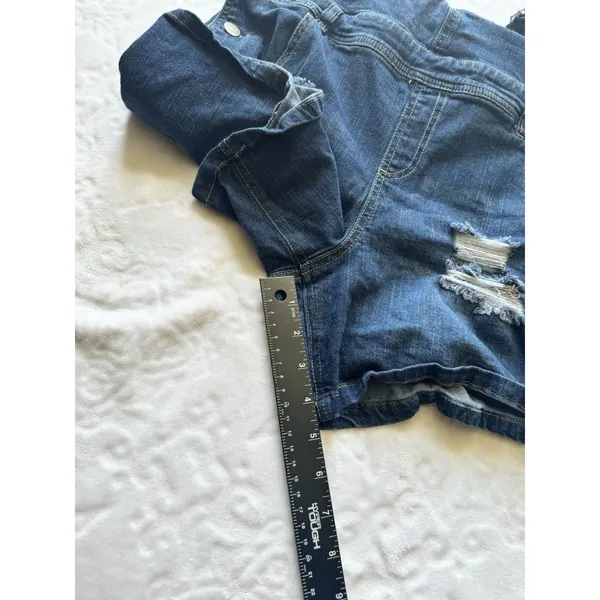 Almost Famous Romper, Women's Size 13 Blue, Denim, Overalls Shorts Distressed - Image 12