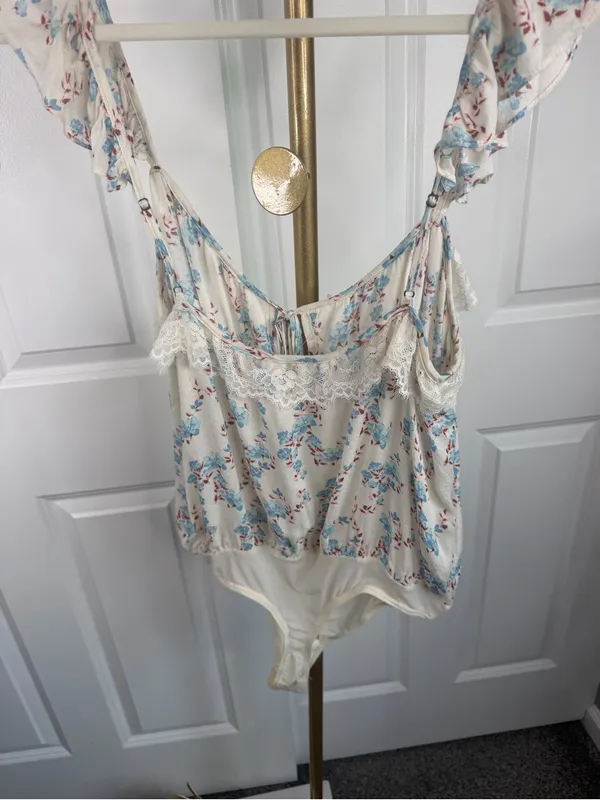 Intimately Free People Take It Away Floral Lace Thong Bodysuit Ivory L - Image 10