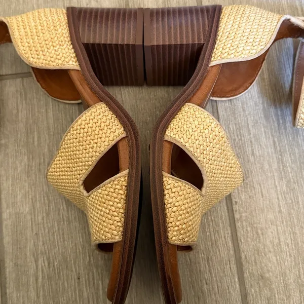 Zodiac IDA Woven‎ Raffia Block Heel Sandals Beige Ankle Strap SZ 8 - Image 10