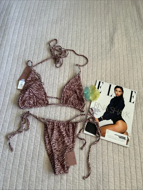 Dippin’ daisy’s Ris-k swim animal print cheeky sexy bikini set M anthro - Image 2