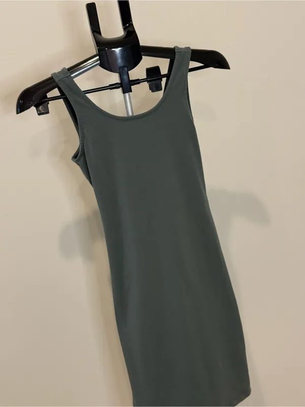 Tentree Organic Cotton Twist-Back Cutout Tank Dress XS Gray Green - Image 4