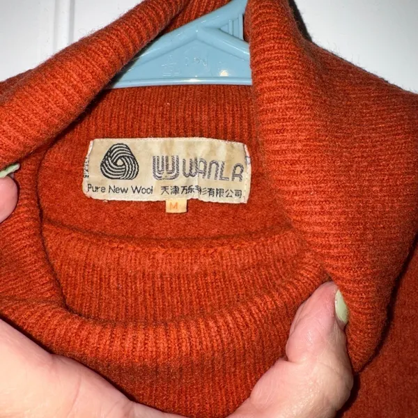 32 | Vintage Wanla Pure New Wool Turtleneck Sweater Burnt Orange Womens M‎ - Image 3